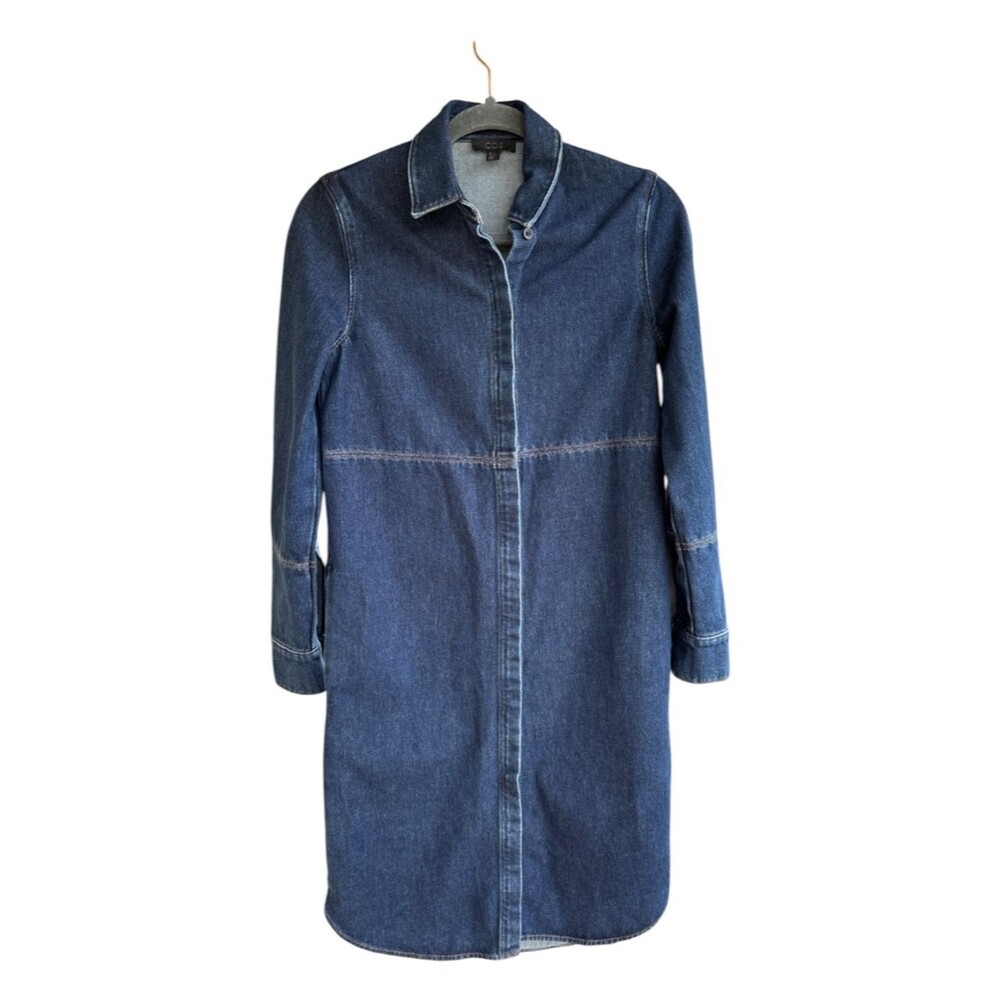 COS Topstitched Denim Shirt Dress  Cotton Blue Size 2 Small Scandinavian style - Picture 2 of 7